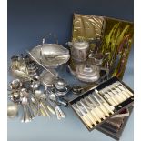 A quantity of silver plated ware including teaware, cutlery,