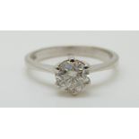 An 18ct white gold ring set with a diamond of approximately 0.