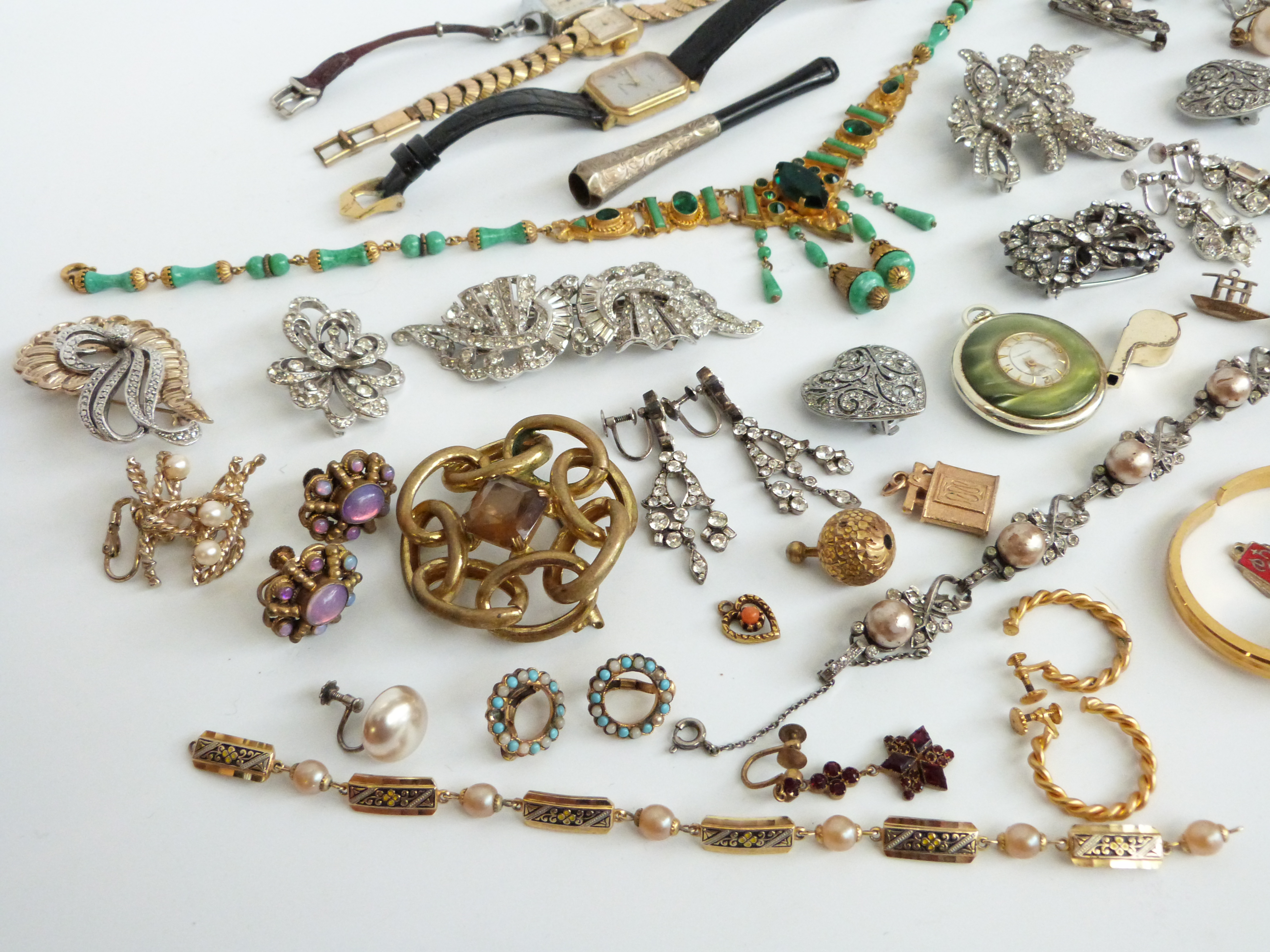 A collection of costume jewellery to include Victorian silver and paste metamorphic brooch with - Image 3 of 17