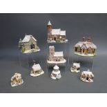 Nine Snowy scene Lilliput Lane cottages and churches,