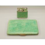 A shagreen cigarette case and matching Mylflam lighter