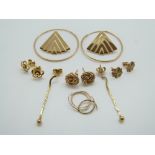 Seven pairs of 9ct gold earrings, 6.