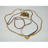Two 9ct gold ribbon necklaces, a 9ct gold rope twist necklace and a 9ct gold bracelet (11.