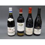Four bottles of wine comprising Châteauneuf-du-pape 2001 and 2005,