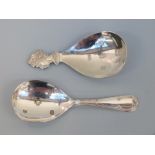 Two Queen Elizabeth II hallmarked silver tea caddy spoon with feature hallmarks,