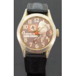 Swiss gold plated gentleman's wristwatch with military portrait of Field Marshal Erwin Rommel and