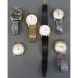 Six gentleman's wristwatches including Avia Cadet, Excalibur, Citizen automatic, Timex and Lorus.