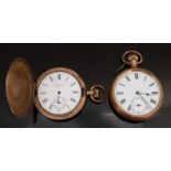 Two gold plated keyless winding pocket watches both with subsidiary seconds dials and Roman