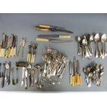 A quantity of silver plated cutlery etc including hallmarked handled button hooks and Stroud spoons