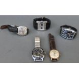 Five gentleman's wristwatches comprising Seiko automatic, Seawatch, Rotary,