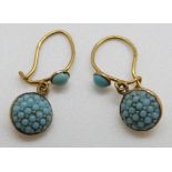 A pair of 9ct gold Edwardian earrings set with turquoise