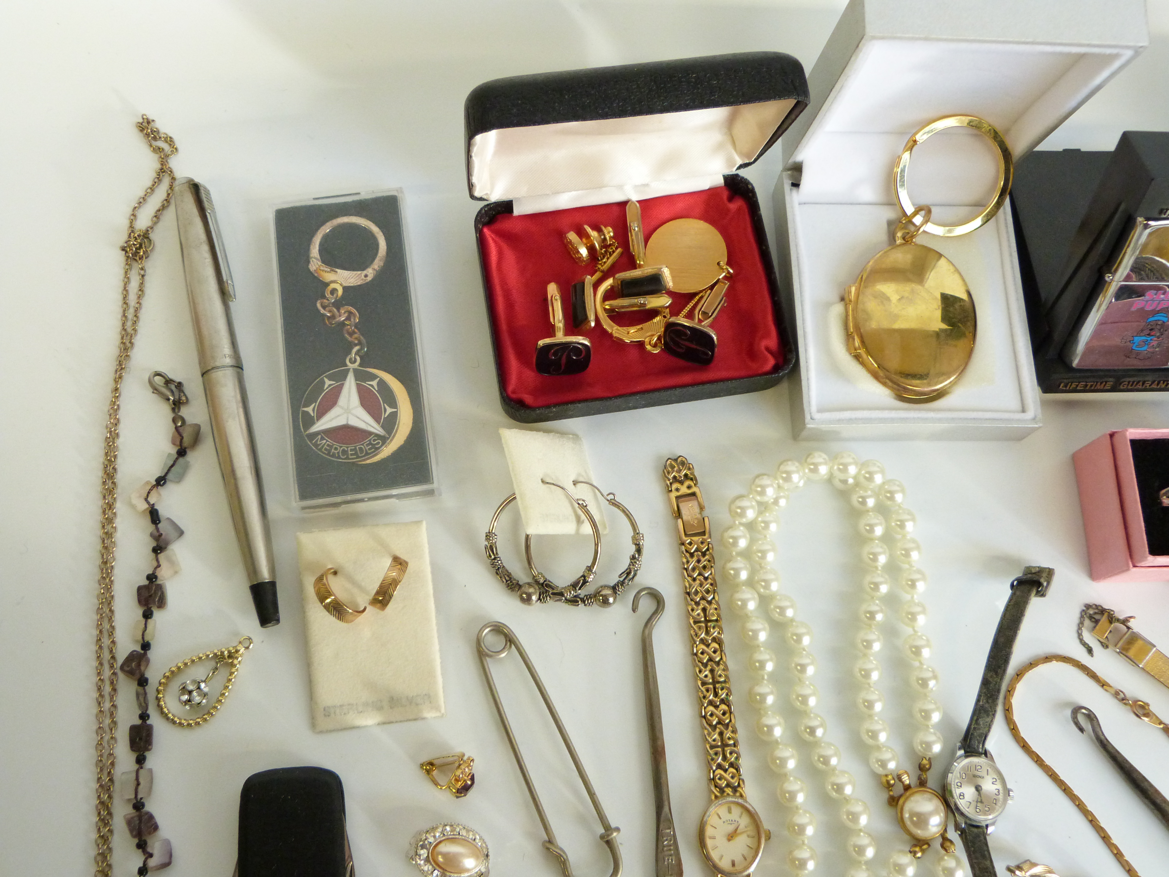 A collection of costume jewellery, watches, silver penknife, Zippo lighter, - Image 8 of 17