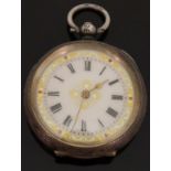 A silver ladies pocket watch with Roman numerals,