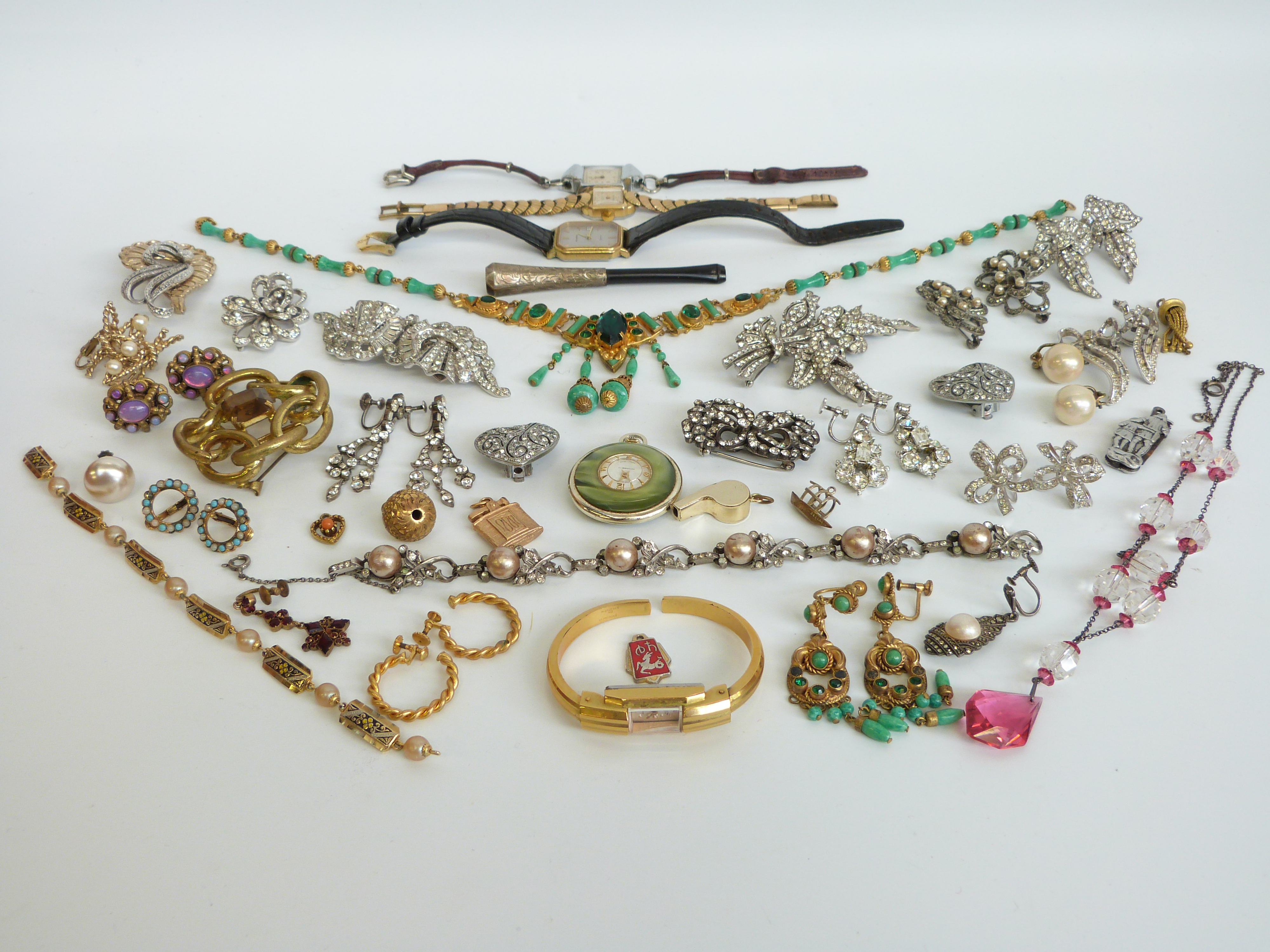 A collection of costume jewellery to include Victorian silver and paste metamorphic brooch with - Image 2 of 17