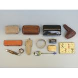 A collection of boxes etc including Georgian snuff box, German bakelite, Stratton snuff box,