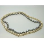 A two strand cultured pearl necklace, one strand grey,