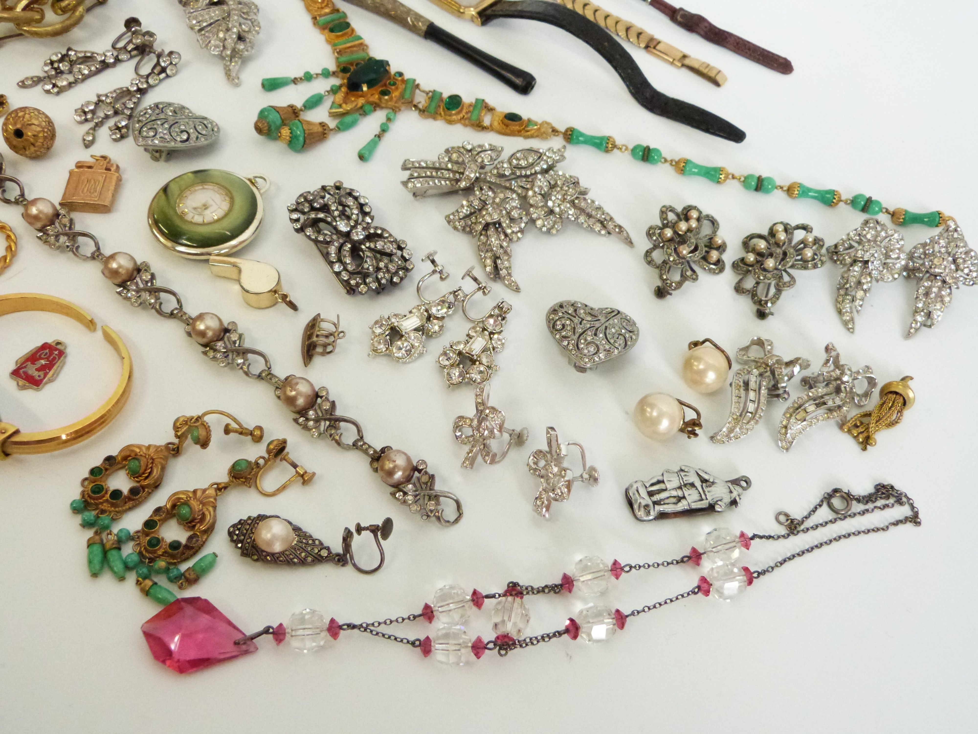 A collection of costume jewellery to include Victorian silver and paste metamorphic brooch with - Image 4 of 17