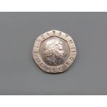 A undated 20p Queen Elizabeth II mule coin