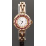 9ct gold ladies wristwatch with blued hands, Arabic numerals,