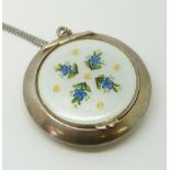 A hallmarked silver powder compact set with guilloché enamel, 4.5 x 4.