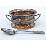 A George V hallmarked silver twin handled porringer or bowl,