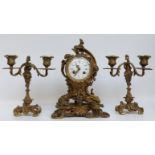 S Marti et Cie, Medaille de Bronze, mid to late 19thC brass / ormolu cased clock garniture,