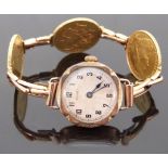 Rolex 9ct gold ladies wristwatch with blued hands and Arabic numerals,