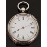 A continental silver pocket watch with Roman numerals,