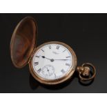 Waltham gold plated gentleman's keyless winding full hunter pocket watch with subsidiary seconds