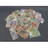 Over 70 used world bank notes including USA, Egypt, Turkey, Ireland, New Zealand,