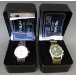 Two Pulsar gentleman's chronograph wristwatches both with date apertures,