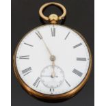 An 18ct gold gentleman's pocket watch with subsidiary seconds dial, gold hands,