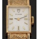 Tudor 9ct gold ladies wristwatch with two tone hands and baton markers,