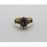 A 9ct gold ring set with an amethyst, 2.