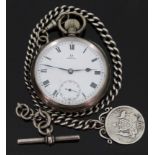 Omega hallmarked silver keyless winding open faced pocket watch with subsidiary seconds dial,