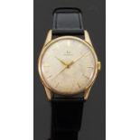Omega 9ct gold gentleman's wristwatch with gold hands and baton markers and champagne face,