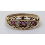 A 9ct gold ring set with diamonds and rubies (size L)