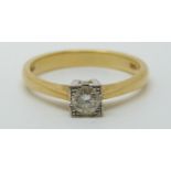 An 18ct gold ring set with a round brilliant cut diamond of approximately 0.3ct, 4.