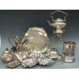 A collection of plated ware including a Walker and Hall triform shell dish,