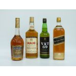 Three bottles of whisky comprising, Haig 1 quart, 43% vol, Johnnie Walker black label,