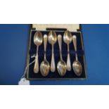 A cased set of six silver teaspoons, by Daniel & Arter, Birmingham 1924, 104g.