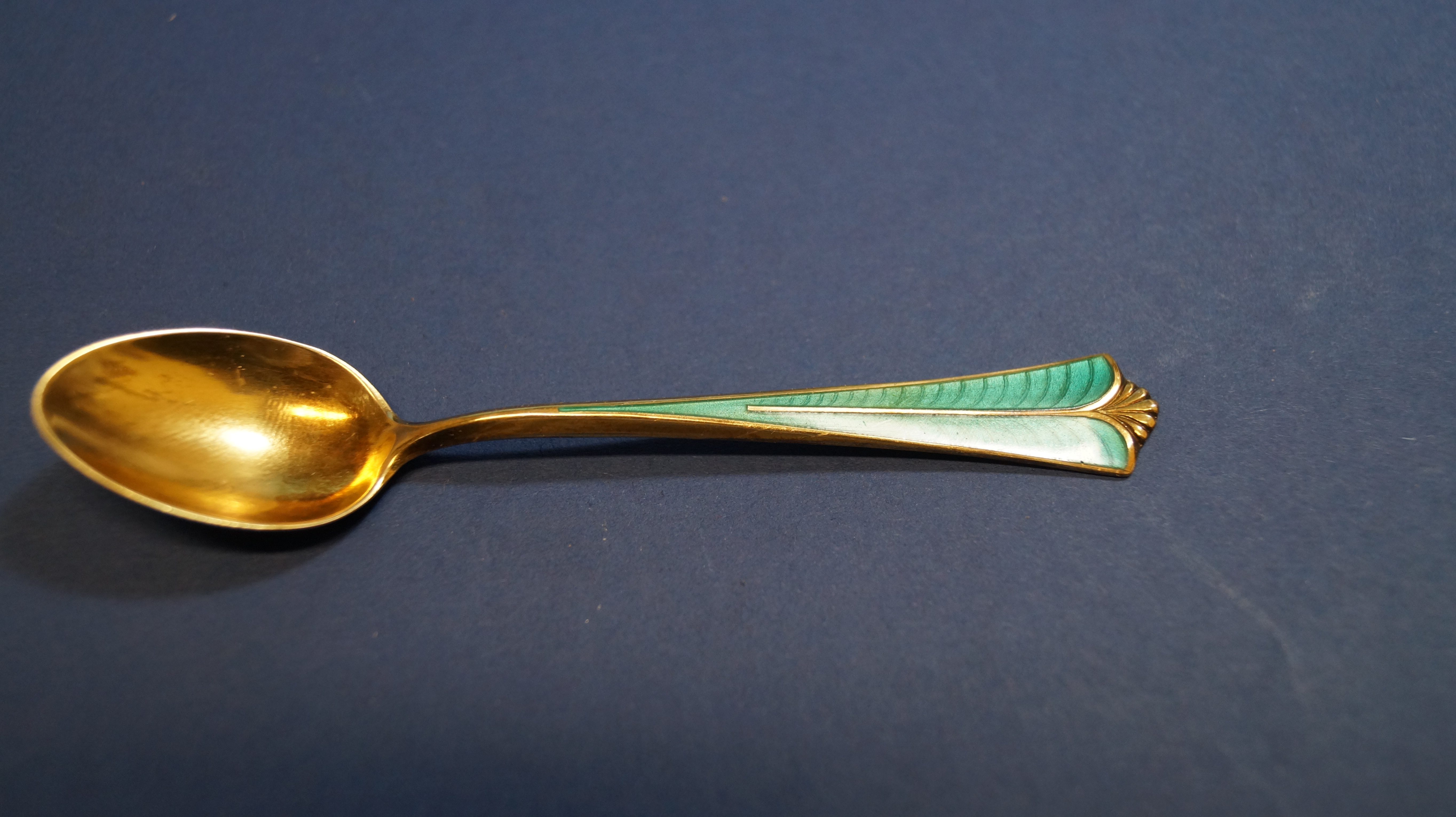 A boxed set of six silver gilt and enamel coffee spoons, by D A, 10cm. - Image 3 of 4