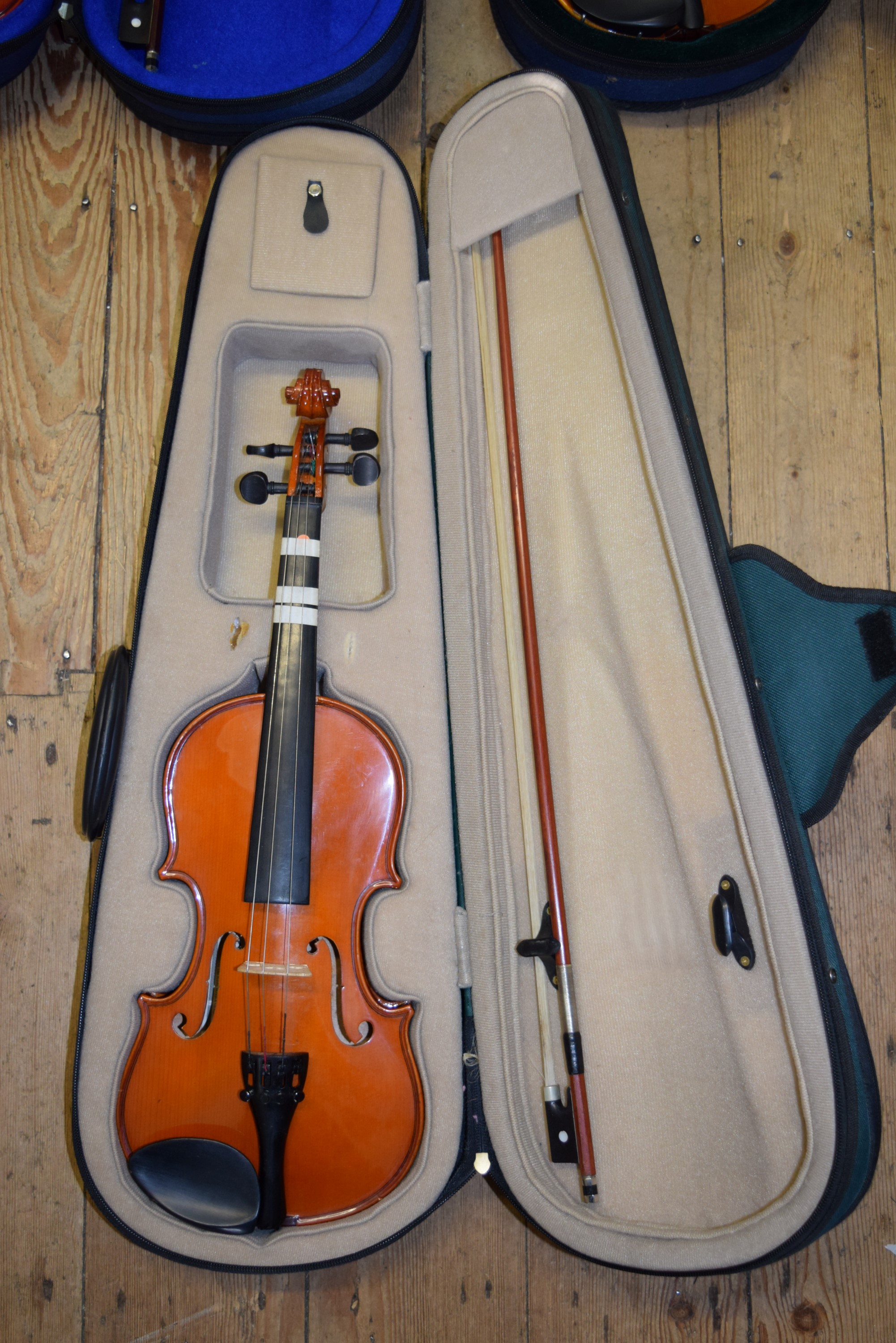 Three various children's violins, two with 12 inch backs and one with 12½ inch back, - Image 2 of 16