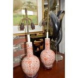 A pair of Chinese porcelain vase form lamps, the vases 29cm high.