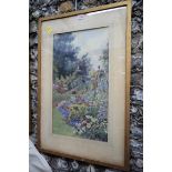 Edith Fisher, a floral garden, signed and dated 1912, watercolour, 52 x 29.5cm.