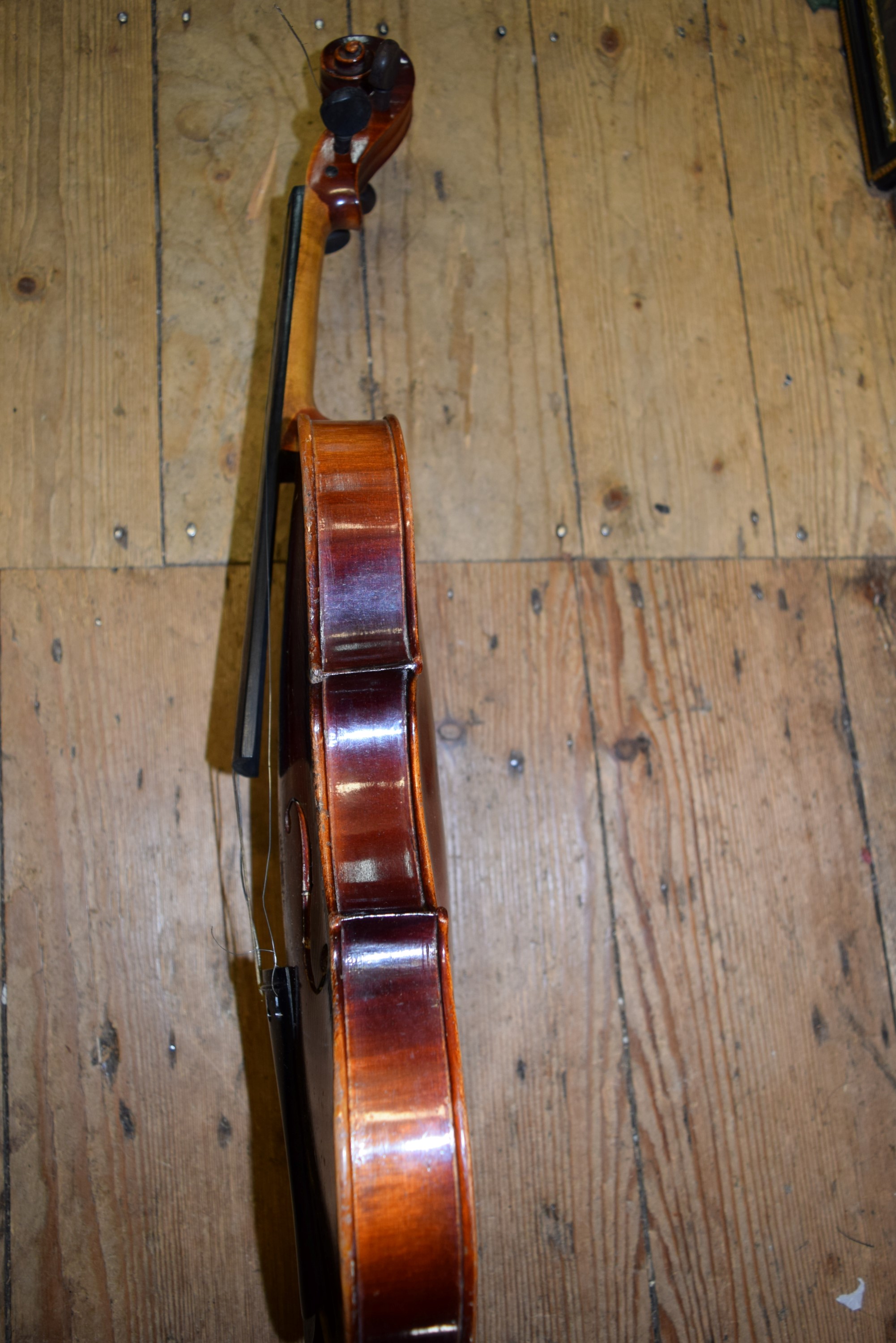 Three various violins, with 12, 12½ and 13 inch backs respectively, each boxed. - Image 8 of 13