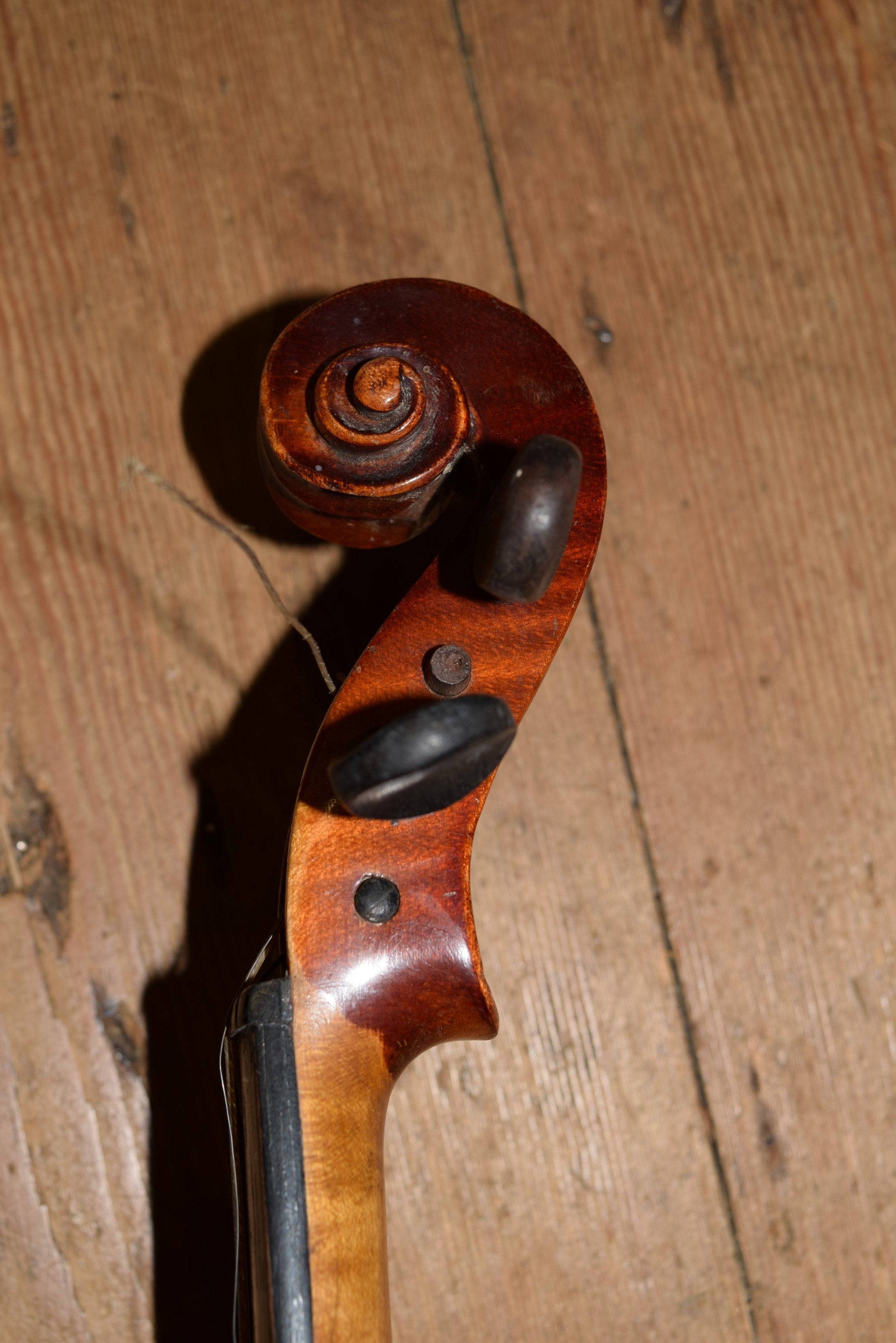 Three various violins, with 12, 12½ and 13 inch backs respectively, each boxed. - Image 9 of 13