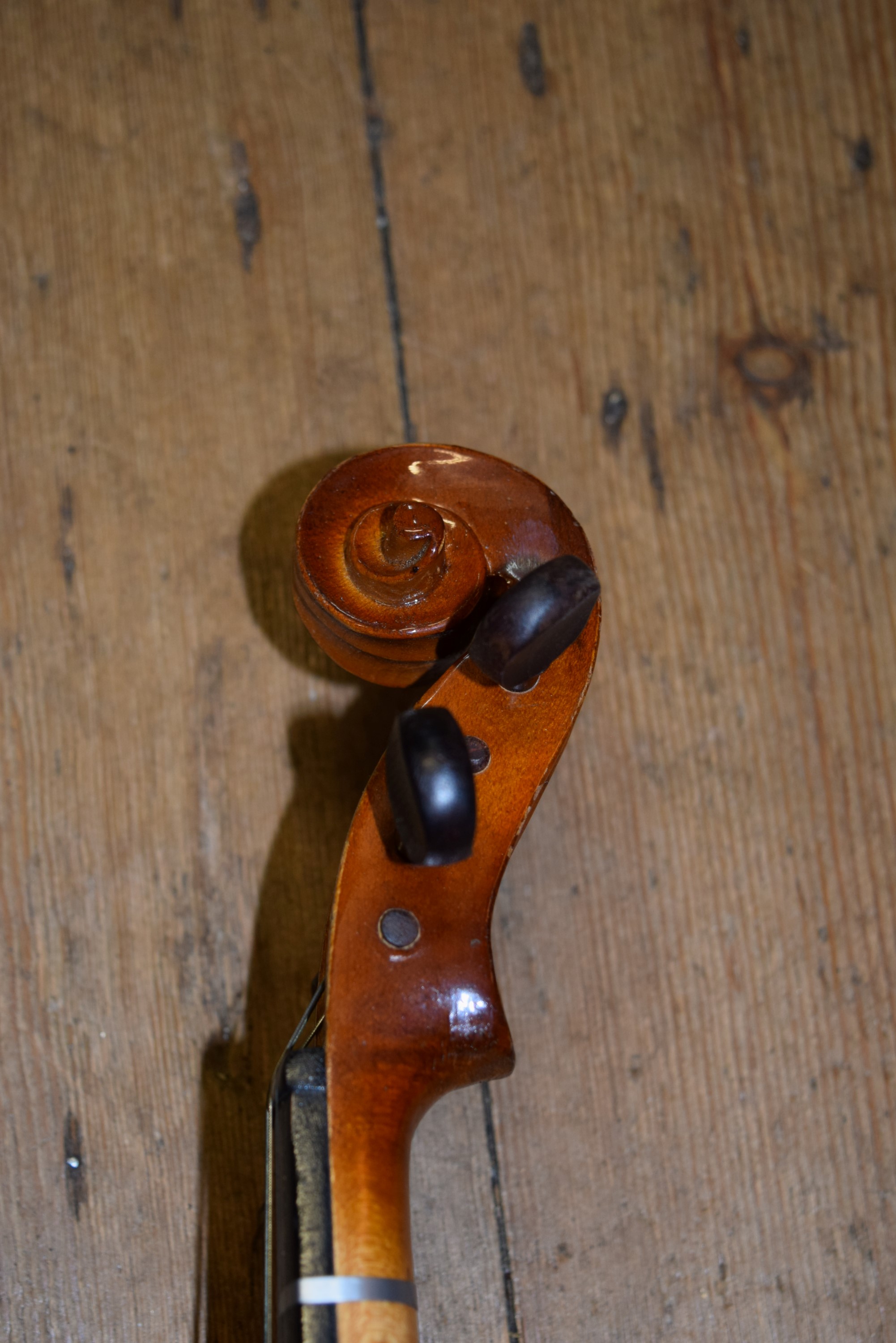 Three various violins, with 12, 12½ and 13 inch backs respectively, each boxed. - Image 13 of 13