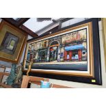 Louis Robichaud, French shop fronts, signed, oil on canvas, 42.5 x 101cm.