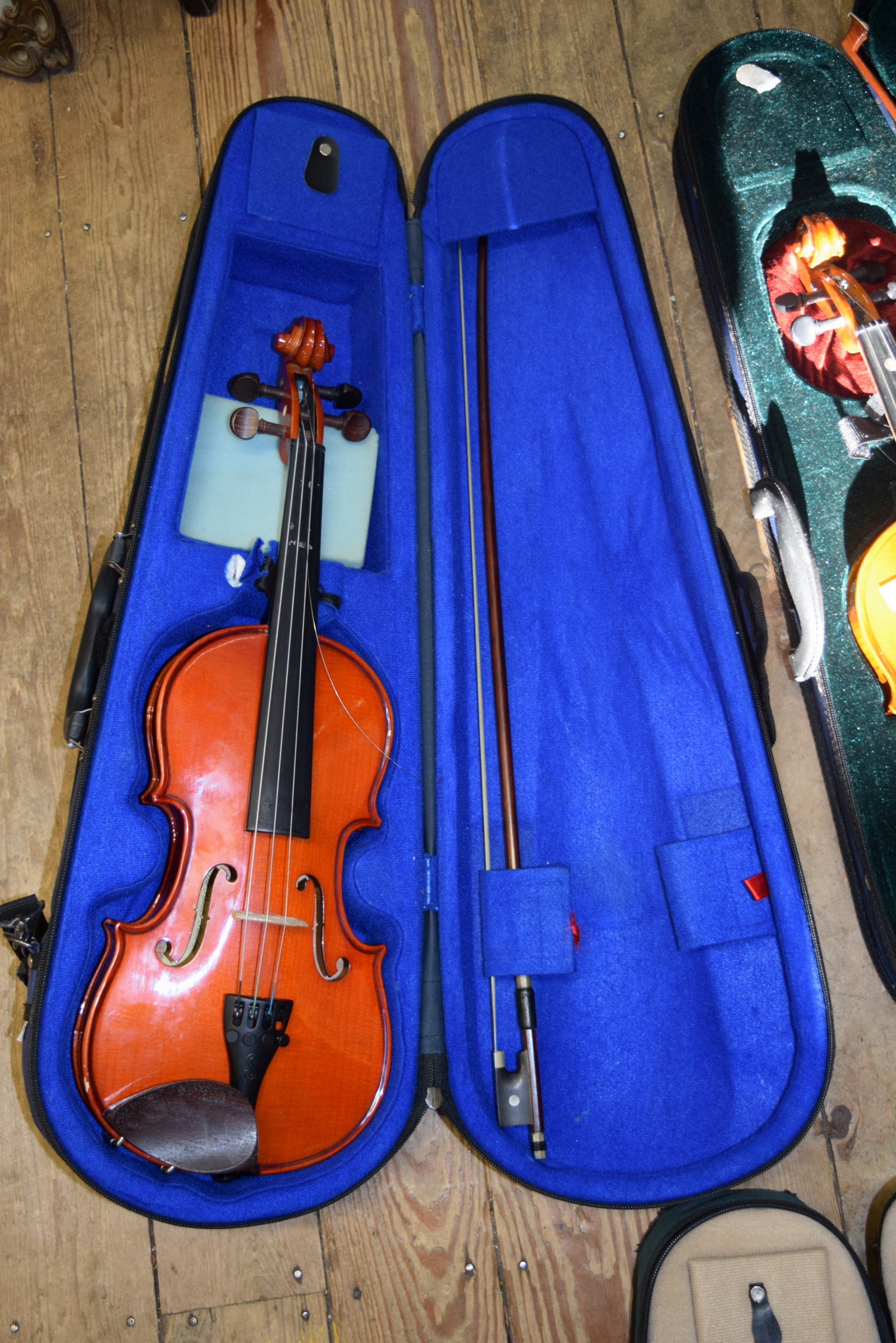 Three various children's violins, two with 12 inch backs and one with 12½ inch back, - Image 3 of 16